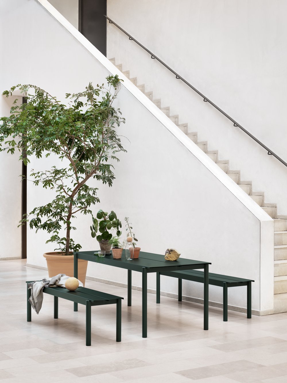 linear steel series table bench dark green muuto