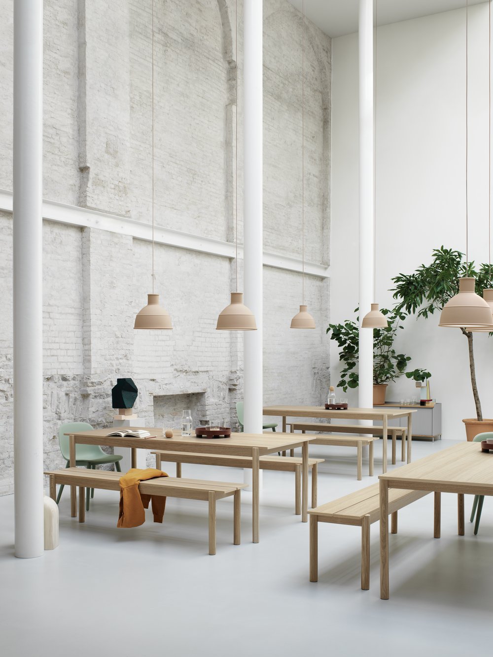 linear wood table bench oak fiber side dusty green unfold nude enfold grey platform tray muuto