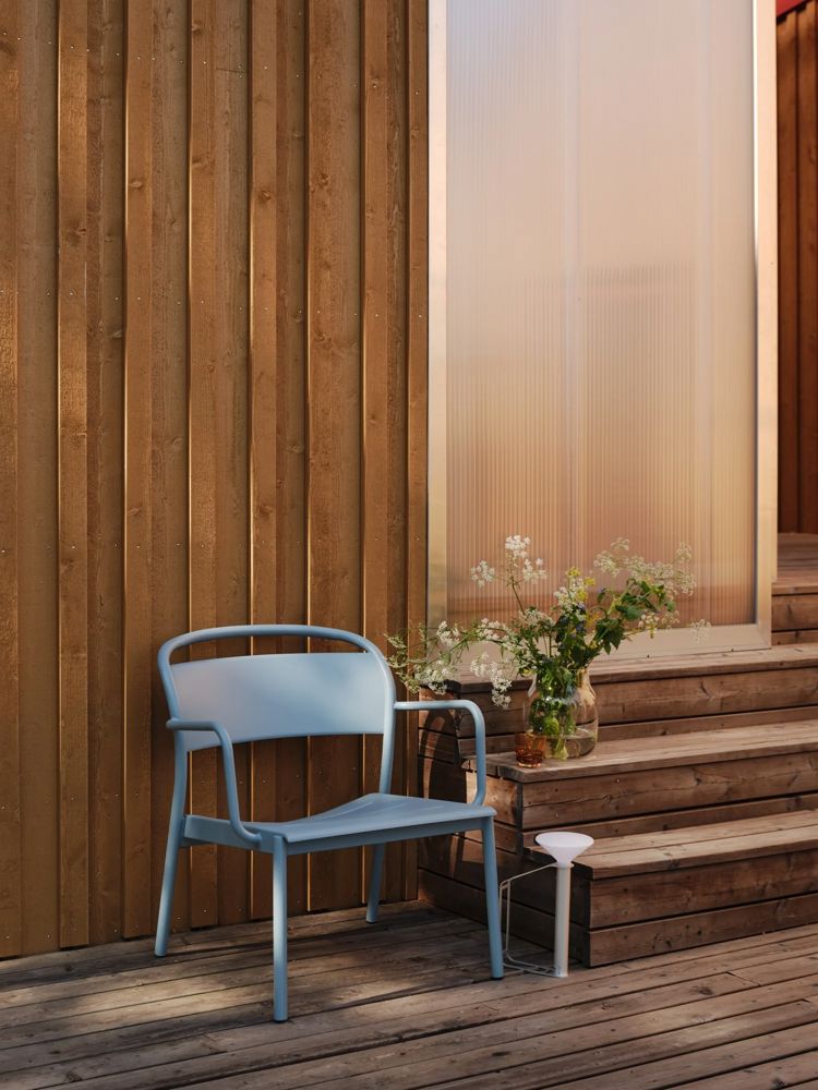 linear steel lounge armchair pale blue piton portable silent raise muuto org