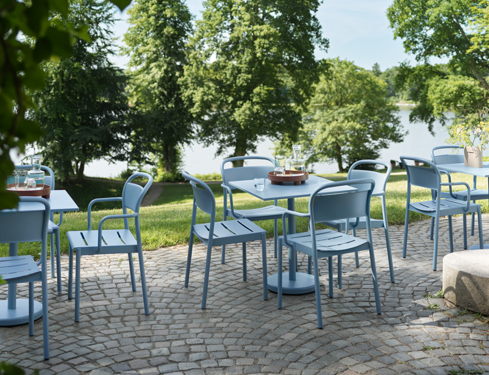 linear-steel-cafe-table-73-armchair-side-chair-pale-blue-raise-carafe-glass-platform-tray-muuto-org